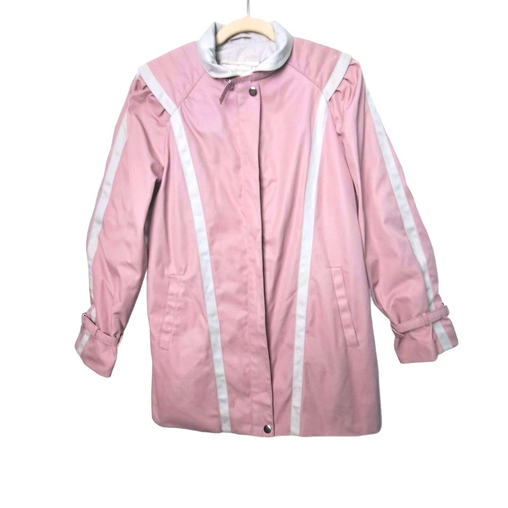 Mulberry Street Vintage Pink Light‎ Jacket White Trim Retro Windbreaker Womens S